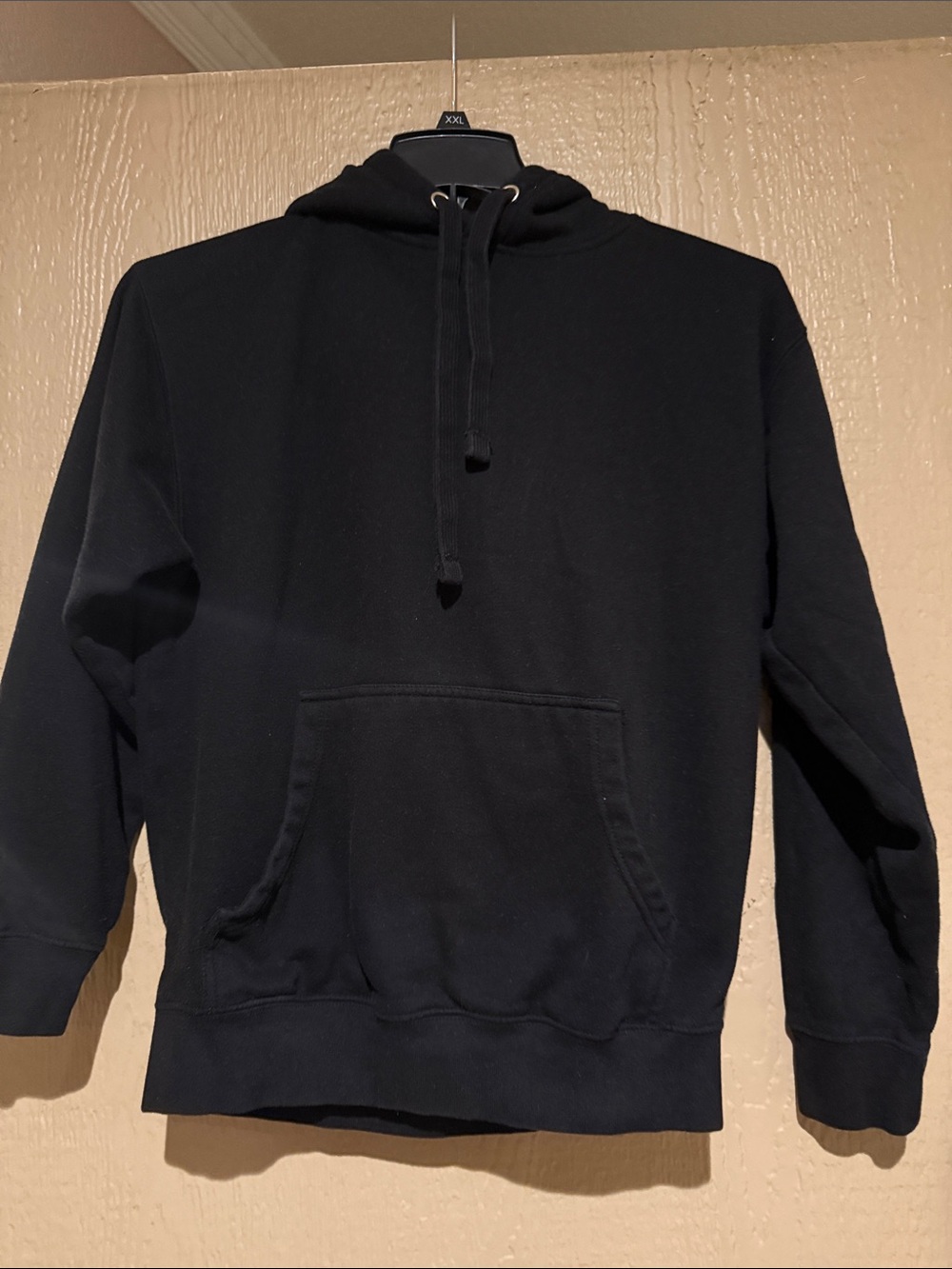Men's Black Pullover Hoodie with Drawstring Hood and Kangaroo Pocket